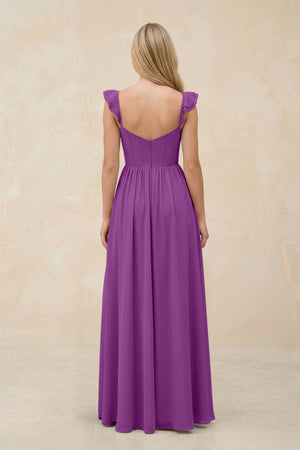 Ruffled Sleeve A - Line Corset Chiffon Bridesmaid Dress in Amethyst - SHE IS ME Bridesmaid Dresses