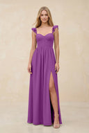 Ruffled Sleeve A - Line Corset Chiffon Bridesmaid Dress in Amethyst - SHE IS ME Bridesmaid Dresses