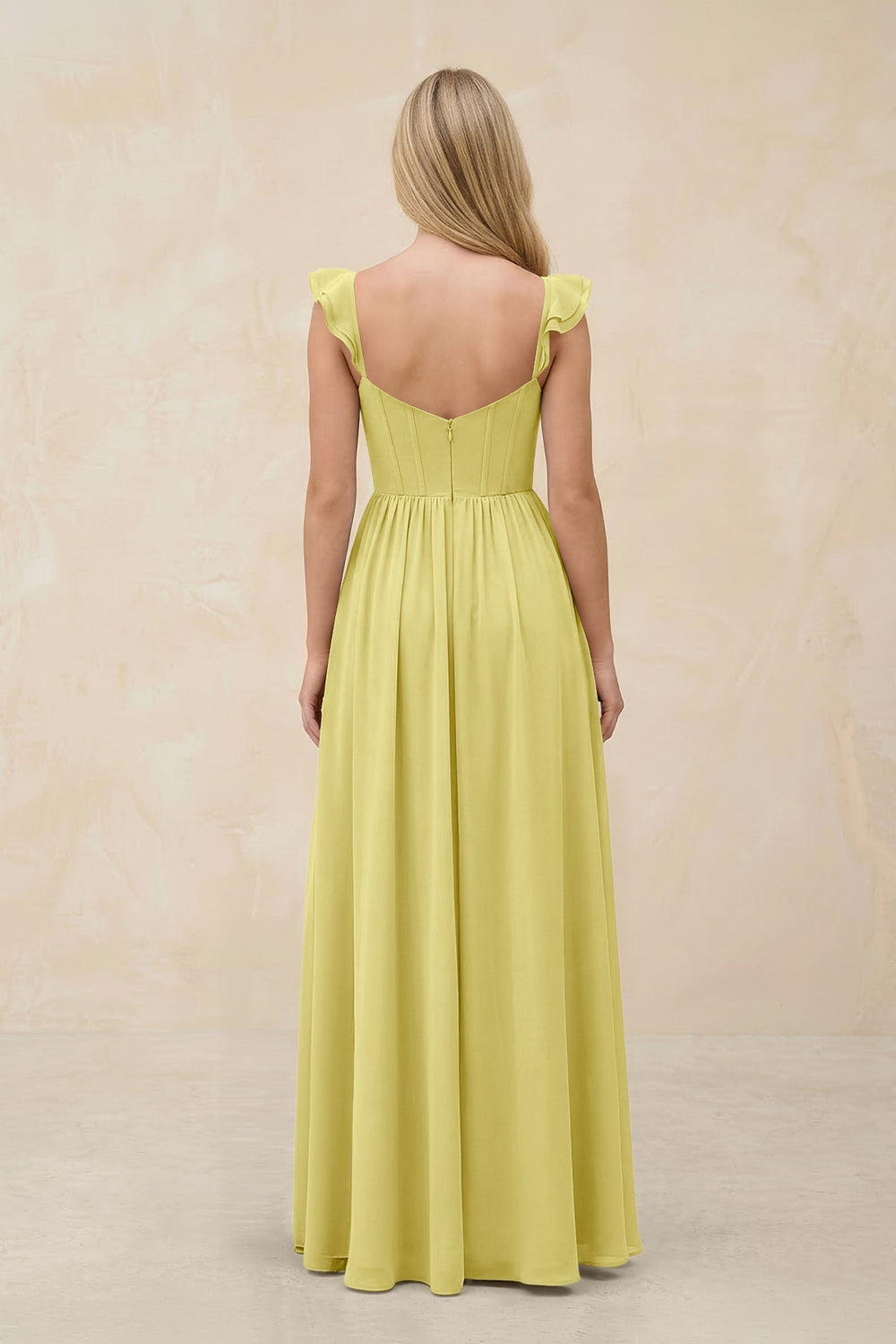 Ruffled Sleeve A - Line Corset Chiffon Bridesmaid Dress in Buttercup - KISS BRIDAL Bridesmaid Dresses