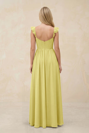 Ruffled Sleeve A - Line Corset Chiffon Bridesmaid Dress in Buttercup - SHE IS ME Bridesmaid Dresses