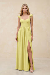 Ruffled Sleeve A - Line Corset Chiffon Bridesmaid Dress in Buttercup - KISS BRIDAL Bridesmaid Dresses
