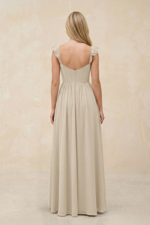 Ruffled Sleeve A - Line Corset Chiffon Bridesmaid Dress in Champagne - SHE IS ME Bridesmaid Dresses
