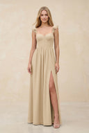 Ruffled Sleeve A-Line Corset Chiffon Bridesmaid Dress in Champagne | KISSBRIDAL