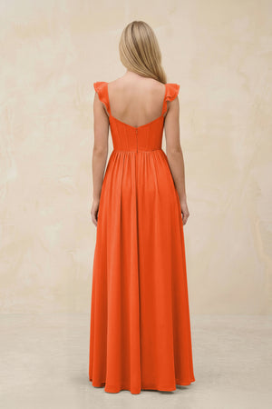 Ruffled Sleeve A-Line Corset Chiffon Bridesmaid Dress in Cinnamon (2) | KISSBRIDAL