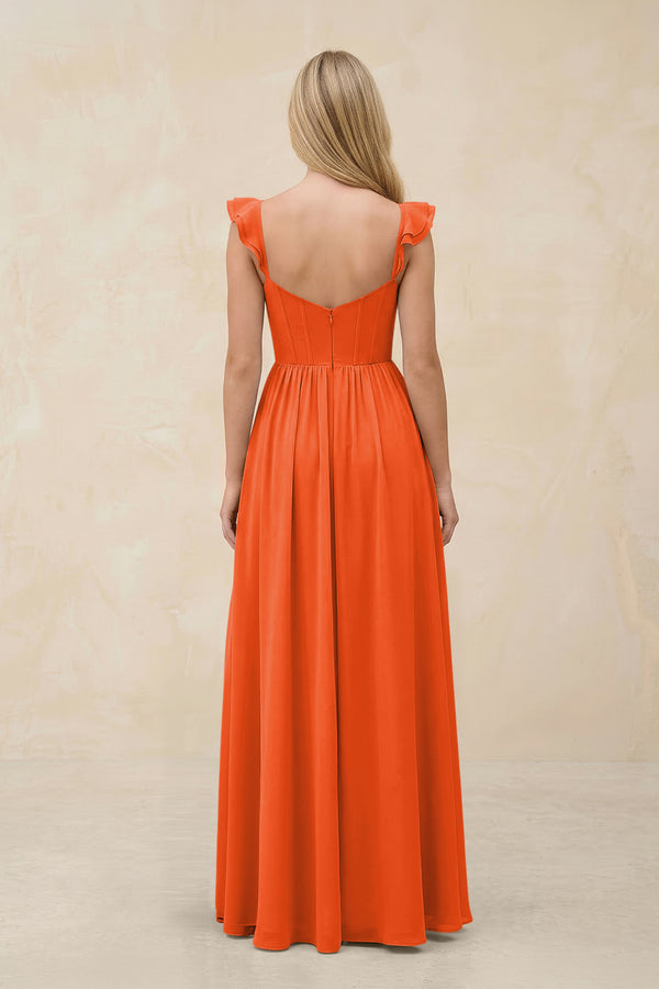 Ruffled Sleeve A-Line Corset Chiffon Bridesmaid Dress in Cinnamon (2) | KISSBRIDAL