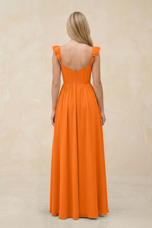Ruffled Sleeve A - Line Corset Chiffon Bridesmaid Dress in Cinnamon - SHE IS ME Bridesmaid Dresses