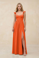 Ruffled Sleeve A-Line Corset Chiffon Bridesmaid Dress in Cinnamon | KISSBRIDAL