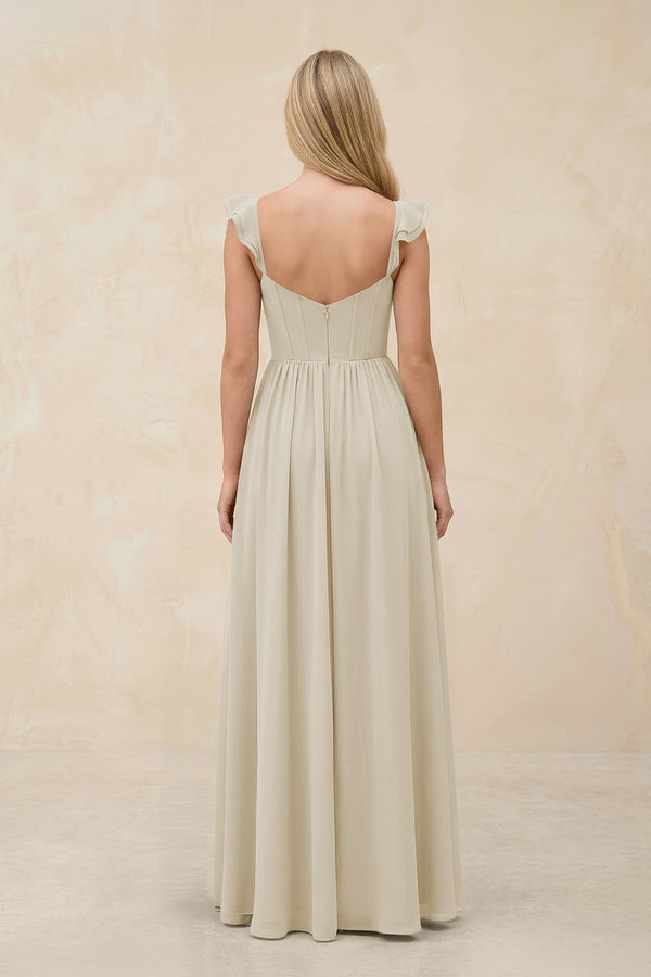 Ruffled Sleeve A - Line Corset Chiffon Bridesmaid Dress in Dove Gray - SHE IS ME Bridesmaid Dresses
