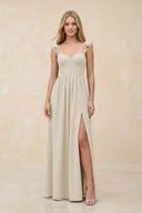 Ruffled Sleeve A - Line Corset Chiffon Bridesmaid Dress in Dove Gray - SHE IS ME Bridesmaid Dresses