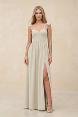 Ruffled Sleeve A - Line Corset Chiffon Bridesmaid Dress in Dove Gray - KISS BRIDAL Bridesmaid Dresses