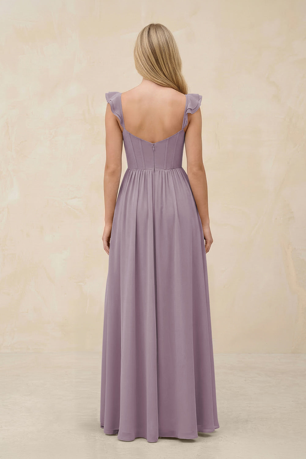 Ruffled Sleeve A-Line Corset Chiffon Bridesmaid Dress in Dusk
