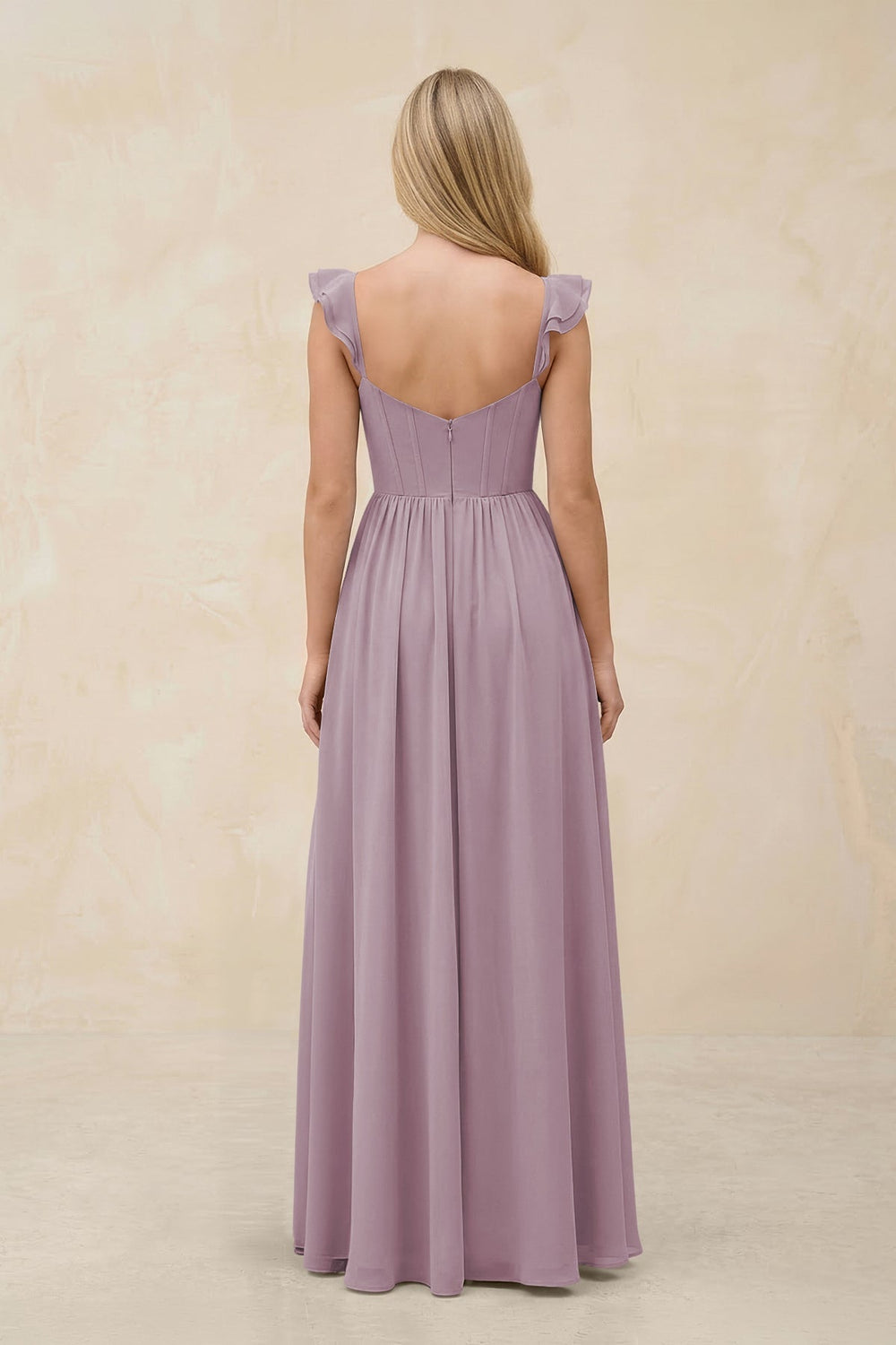 Ruffled Sleeve A - Line Corset Chiffon Bridesmaid Dress in Dusk - KISS BRIDAL Bridesmaid Dresses