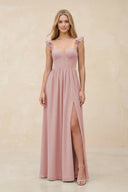 Ruffled Sleeve A - Line Corset Chiffon Bridesmaid Dress in Dusty Rose - SHE IS ME Bridesmaid Dresses