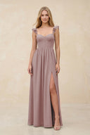 Ruffled Sleeve A-Line Corset Chiffon Bridesmaid Dress in Dusty Rose | KISSBRIDAL