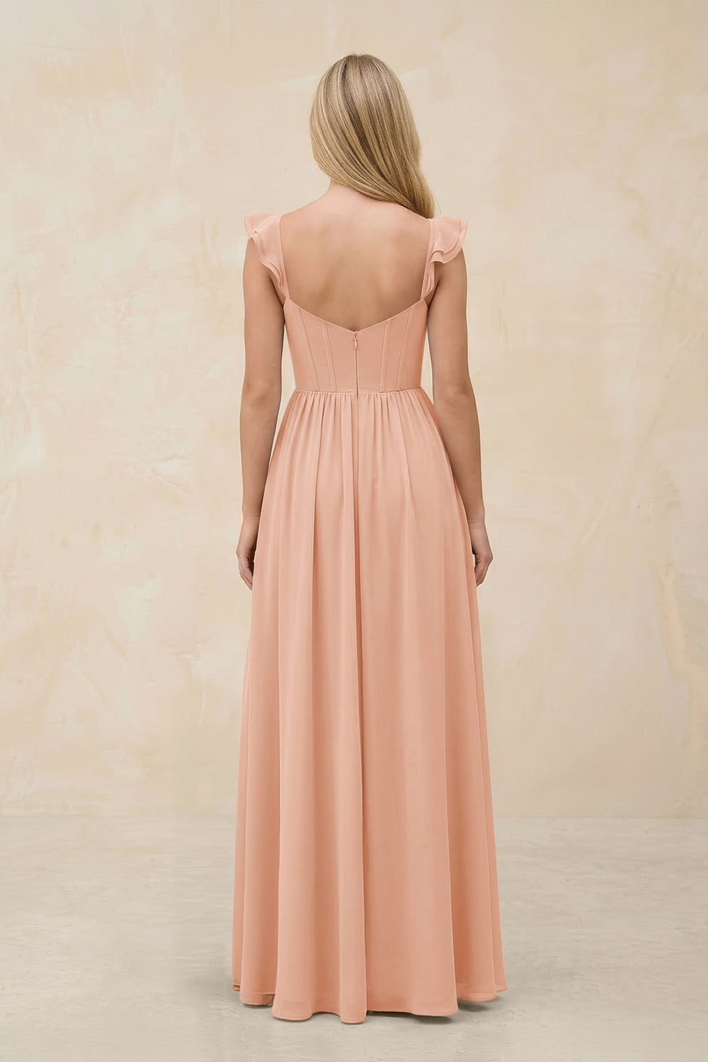 Ruffled Sleeve A - Line Corset Chiffon Bridesmaid Dress in English Rose - KISS BRIDAL Bridesmaid Dresses