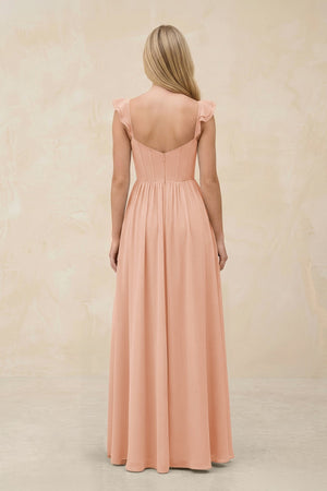 Ruffled Sleeve A - Line Corset Chiffon Bridesmaid Dress in English Rose - SHE IS ME Bridesmaid Dresses