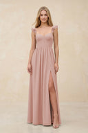 Ruffled Sleeve A-Line Corset Chiffon Bridesmaid Dress in English Rose | KISSBRIDAL