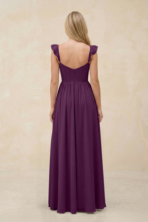 Ruffled Sleeve A-Line Corset Chiffon Bridesmaid Dress in Fig (2) | KISSBRIDAL