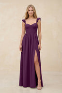 Ruffled Sleeve A-Line Corset Chiffon Bridesmaid Dress in Fig | KISSBRIDAL