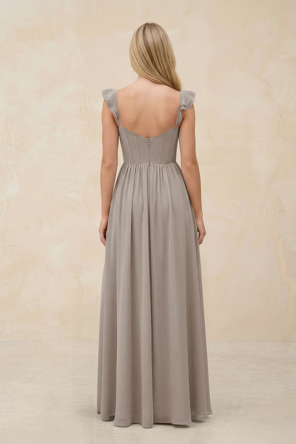 Ruffled Sleeve A-Line Corset Chiffon Bridesmaid Dress in Frost