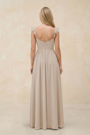Ruffled Sleeve A - Line Corset Chiffon Bridesmaid Dress in Frost - SHE IS ME Bridesmaid Dresses