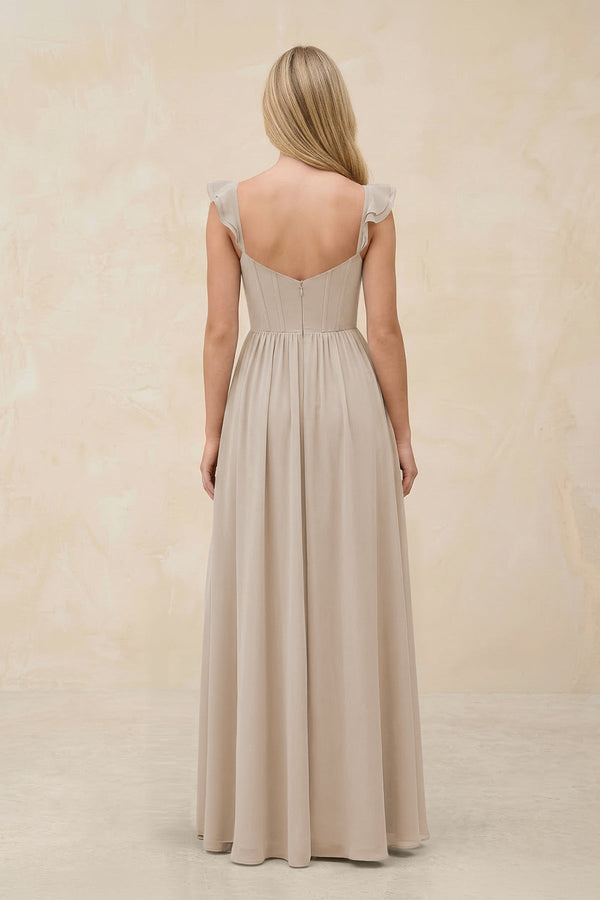 Ruffled Sleeve A - Line Corset Chiffon Bridesmaid Dress in Frost - SHE IS ME Bridesmaid Dresses