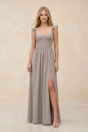 Ruffled Sleeve A-Line Corset Chiffon Bridesmaid Dress in Frost | KISSBRIDAL