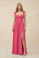 Ruffled Sleeve A - Line Corset Chiffon Bridesmaid Dress in Fuchsia - SHE IS ME Bridesmaid Dresses