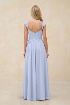 Ruffled Sleeve A - Line Corset Chiffon Bridesmaid Dress in Ice - SHE IS ME Bridesmaid Dresses