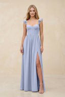 Ruffled Sleeve A-Line Corset Chiffon Bridesmaid Dress in Ice | KISSBRIDAL