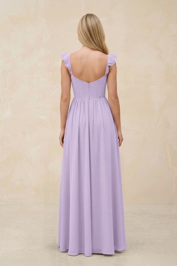 Ruffled Sleeve A - Line Corset Chiffon Bridesmaid Dress in Lavender - SHE IS ME Bridesmaid Dresses