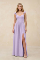 Ruffled Sleeve A - Line Corset Chiffon Bridesmaid Dress in Lavender - KISS BRIDAL Bridesmaid Dresses