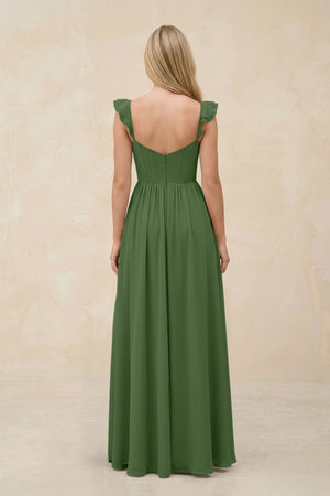 Ruffled Sleeve A - Line Corset Chiffon Bridesmaid Dress in Moss - SHE IS ME Bridesmaid Dresses