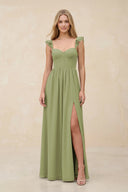 Ruffled Sleeve A - Line Corset Chiffon Bridesmaid Dress in Moss Green - SHE IS ME Bridesmaid Dresses