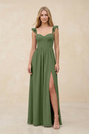 Ruffled Sleeve A-Line Corset Chiffon Bridesmaid Dress in Moss | KISSBRIDAL