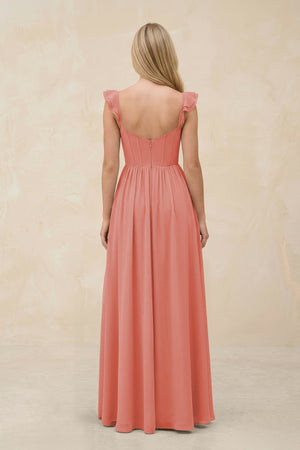 Ruffled Sleeve A - Line Corset Chiffon Bridesmaid Dress in Mulberry - SHE IS ME Bridesmaid Dresses
