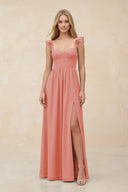 Ruffled Sleeve A - Line Corset Chiffon Bridesmaid Dress in Mulberry - SHE IS ME Bridesmaid Dresses
