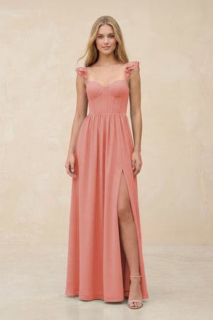 Ruffled Sleeve A - Line Corset Chiffon Bridesmaid Dress in Mulberry - SHE IS ME Bridesmaid Dresses