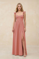 Ruffled Sleeve A-Line Corset Chiffon Bridesmaid Dress in Mulberry | KISSBRIDAL