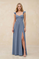 Ruffled Sleeve A - Line Corset Chiffon Bridesmaid Dress in Neptune - SHE IS ME Bridesmaid Dresses