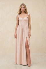 Ruffled Sleeve A - Line Corset Chiffon Bridesmaid Dress in Pale Blush - KISS BRIDAL Bridesmaid Dresses