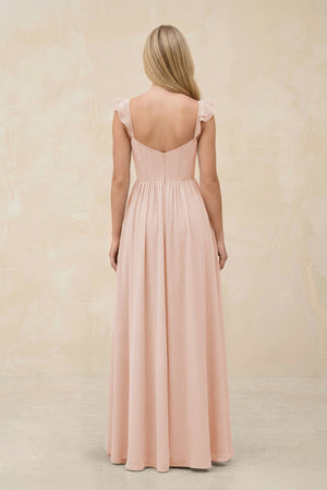 Ruffled Sleeve A - Line Corset Chiffon Bridesmaid Dress in Pale Blush - SHE IS ME Bridesmaid Dresses