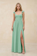 Ruffled Sleeve A - Line Corset Chiffon Bridesmaid Dress in Pale Pistachio - SHE IS ME Bridesmaid Dresses