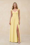 Ruffled Sleeve A - Line Corset Chiffon Bridesmaid Dress in Pastel Yellow - SHE IS ME Bridesmaid Dresses