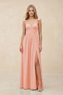 Ruffled Sleeve A - Line Corset Chiffon Bridesmaid Dress in Rose Petal - SHE IS ME Bridesmaid Dresses