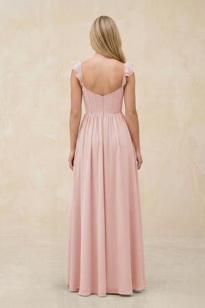 Ruffled Sleeve A-Line Corset Chiffon Bridesmaid Dress in Rose Petal (2) | KISSBRIDAL