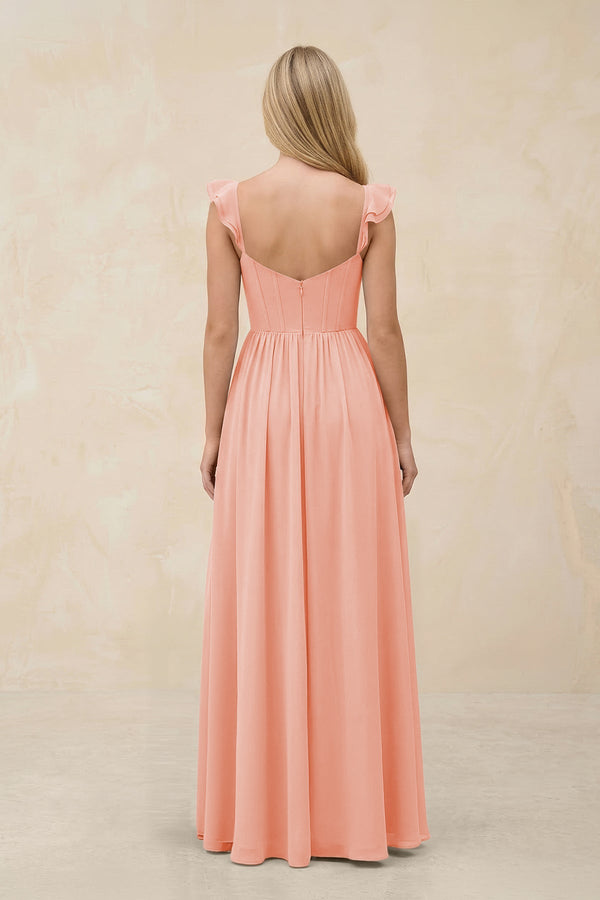 Ruffled Sleeve A - Line Corset Chiffon Bridesmaid Dress in Rose Petal - SHE IS ME Bridesmaid Dresses