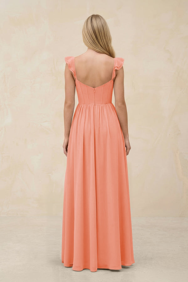 Ruffled Sleeve A - Line Corset Chiffon Bridesmaid Dress in Rosette - SHE IS ME Bridesmaid Dresses