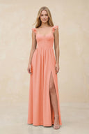 Ruffled Sleeve A - Line Corset Chiffon Bridesmaid Dress in Rosette - SHE IS ME Bridesmaid Dresses