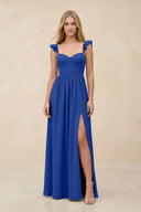 Ruffled Sleeve A - Line Corset Chiffon Bridesmaid Dress in Royal Blue - SHE IS ME Bridesmaid Dresses